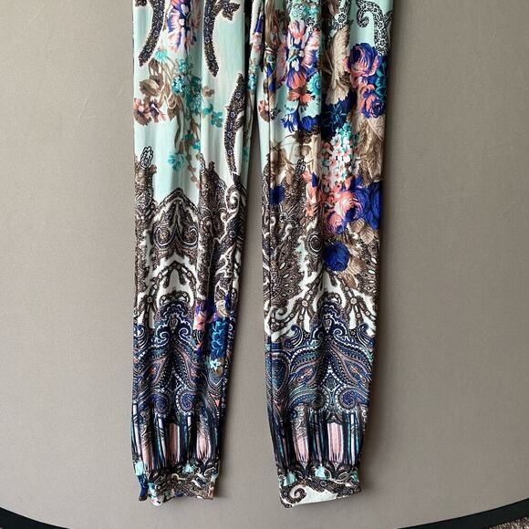Adrienne sz S teal white deep plunge jumpsuit - Picture 3 of 11